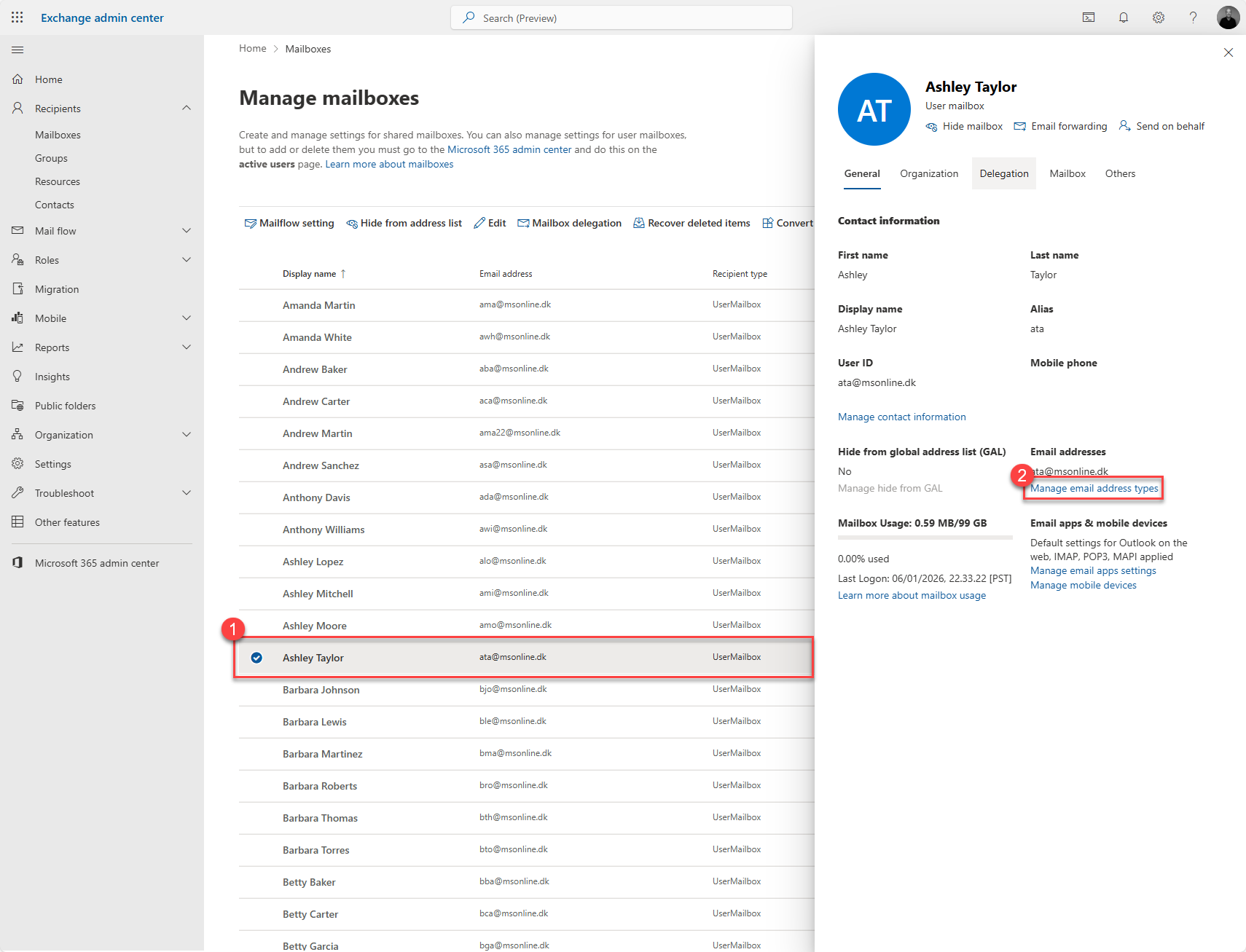 Exchange Online Admin Center