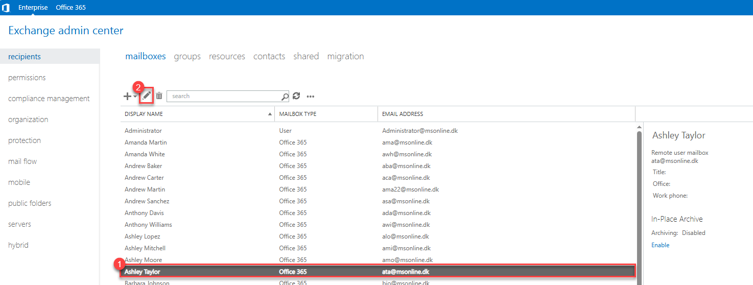 Exchange On-Premises Admin Center