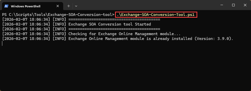 Exchange SOA Conversion Tool startup