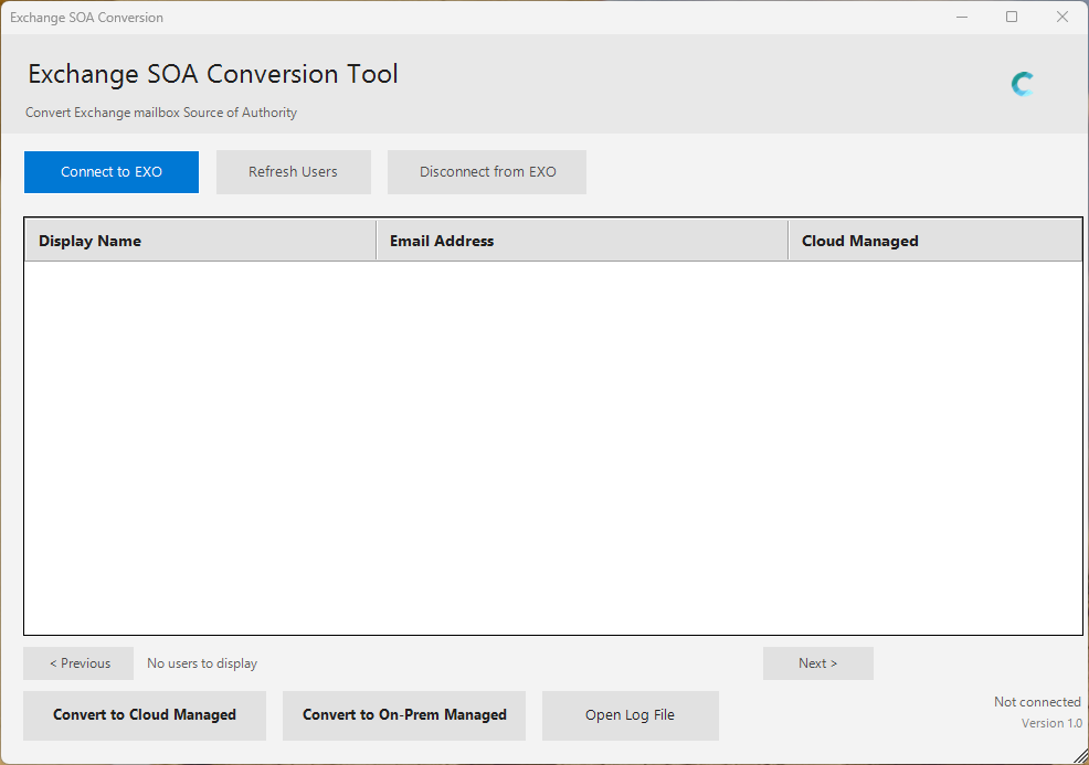Exchange SOA Conversion Tool startup