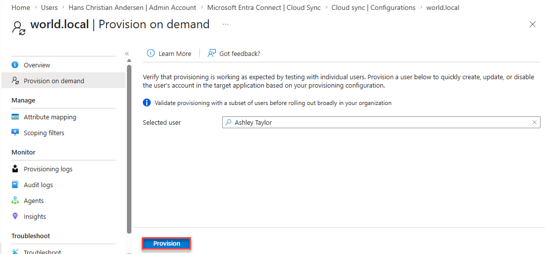 Provision on demand after alias change