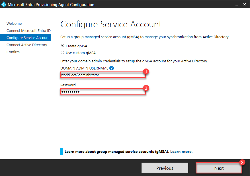 Enter Domain Admin credentials