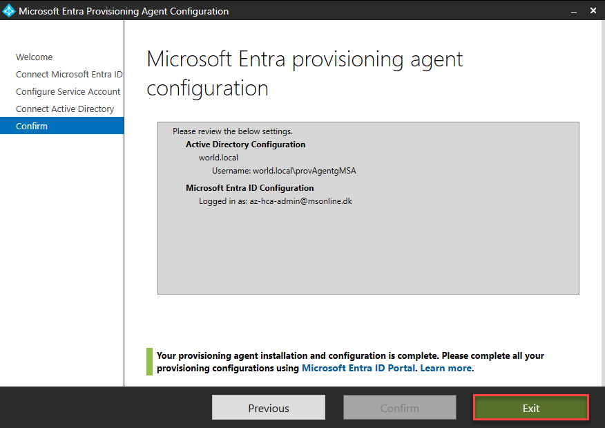 Confirm and Exit