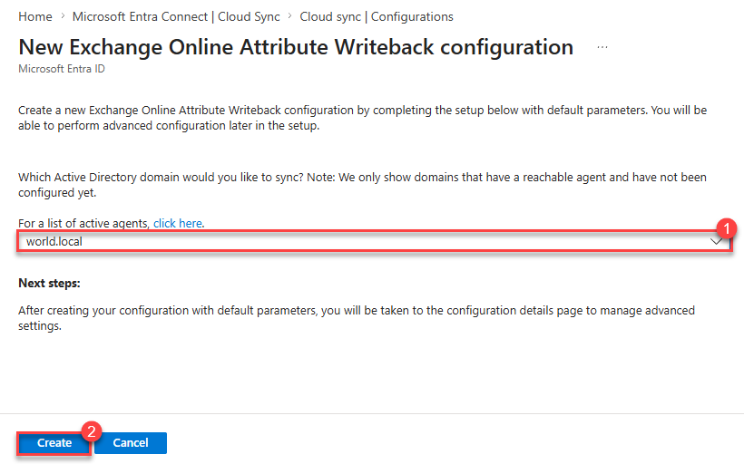 Select domain and Create