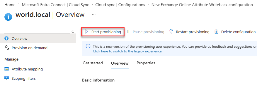Start provisioning